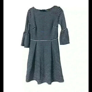Altar’d State blue and white striped fit and flare dress pleated bell sleeve